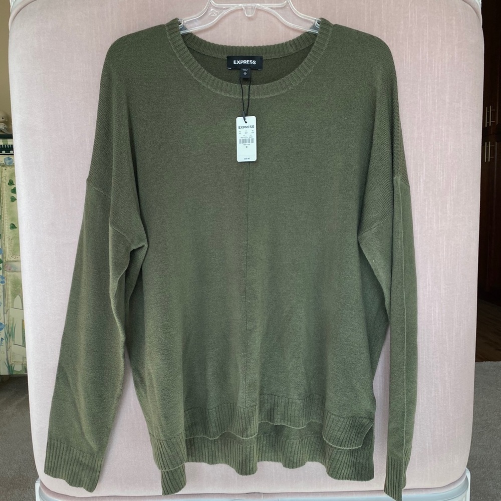 Express Fall Green Crew Neck Cozy Sweater